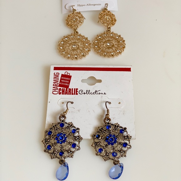 2 pairs of Chandelier Earrings Charming Charlie - Picture 1 of 4